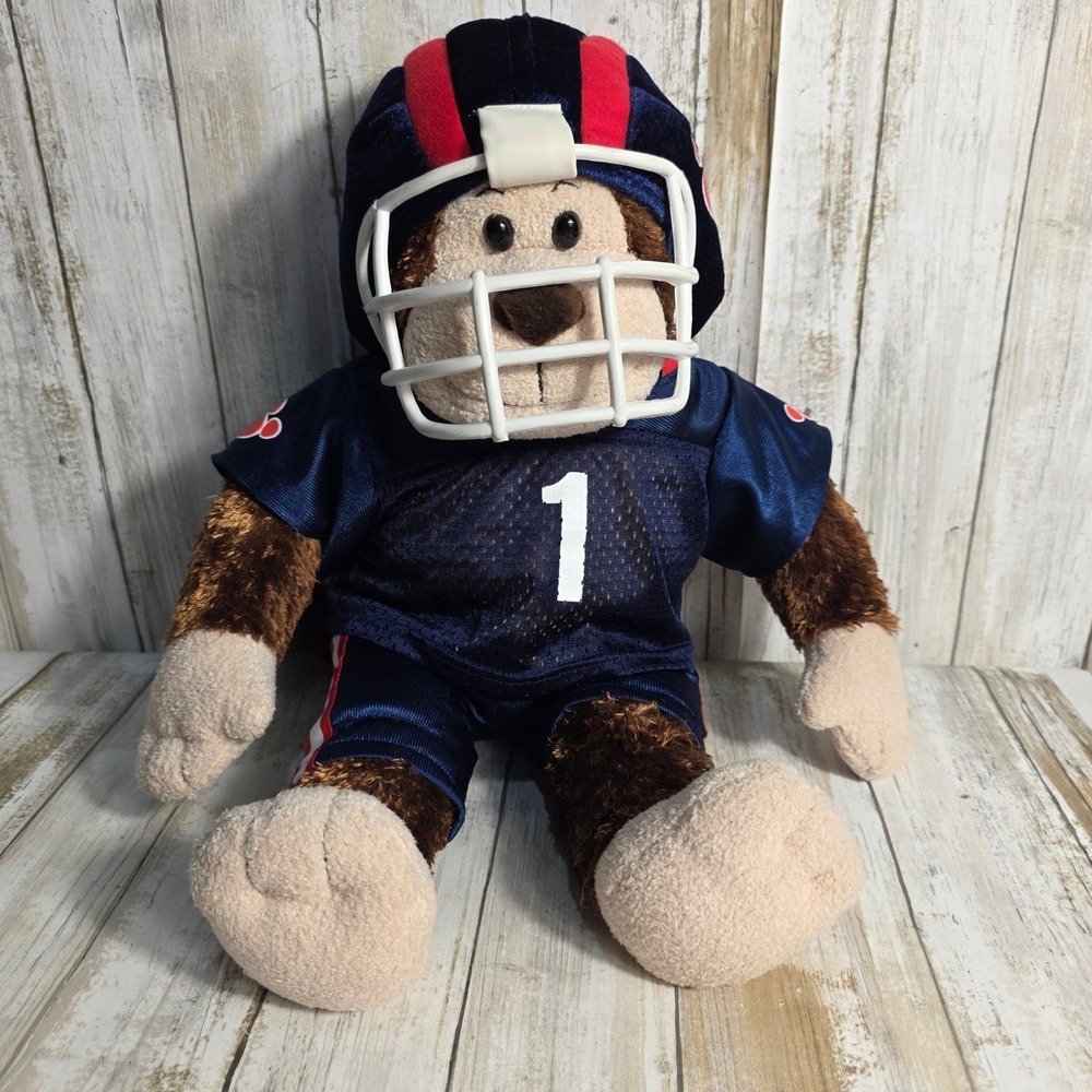 Build-A-Bear Football Monkey Plush Brown Stuffed Animal Navy Blue Uniform No 1